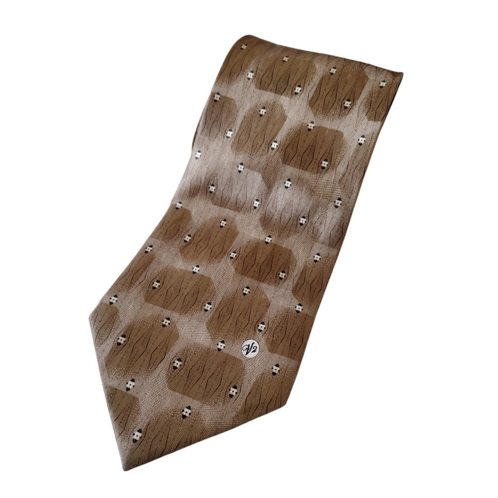 Unbanded Classic Tie Men's Tan 100 % Silk Abstract Geometric 3.5" in